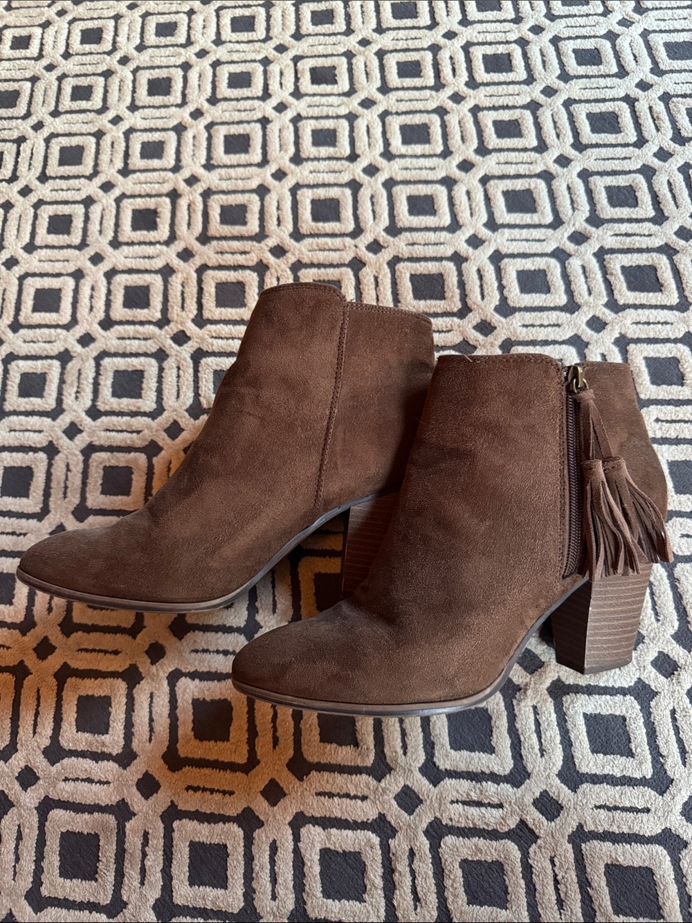 Target Merona Brown Suede Ankle Booties with Tassel Zip